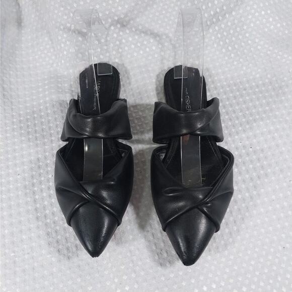 MARC FISHER! BLACK GENUINE LEATHER POINTY TOE, MID STRAP SLIP-ON FLATS! SZ 6.5M - Picture 4 of 10